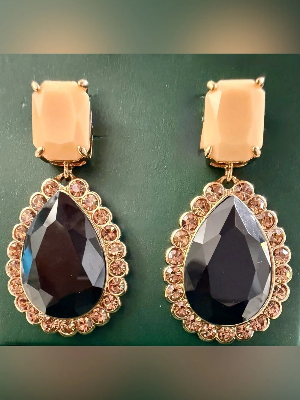 Kate Spade Gold-Tone Black and Peach Teardrop Crystal Drop Earrings